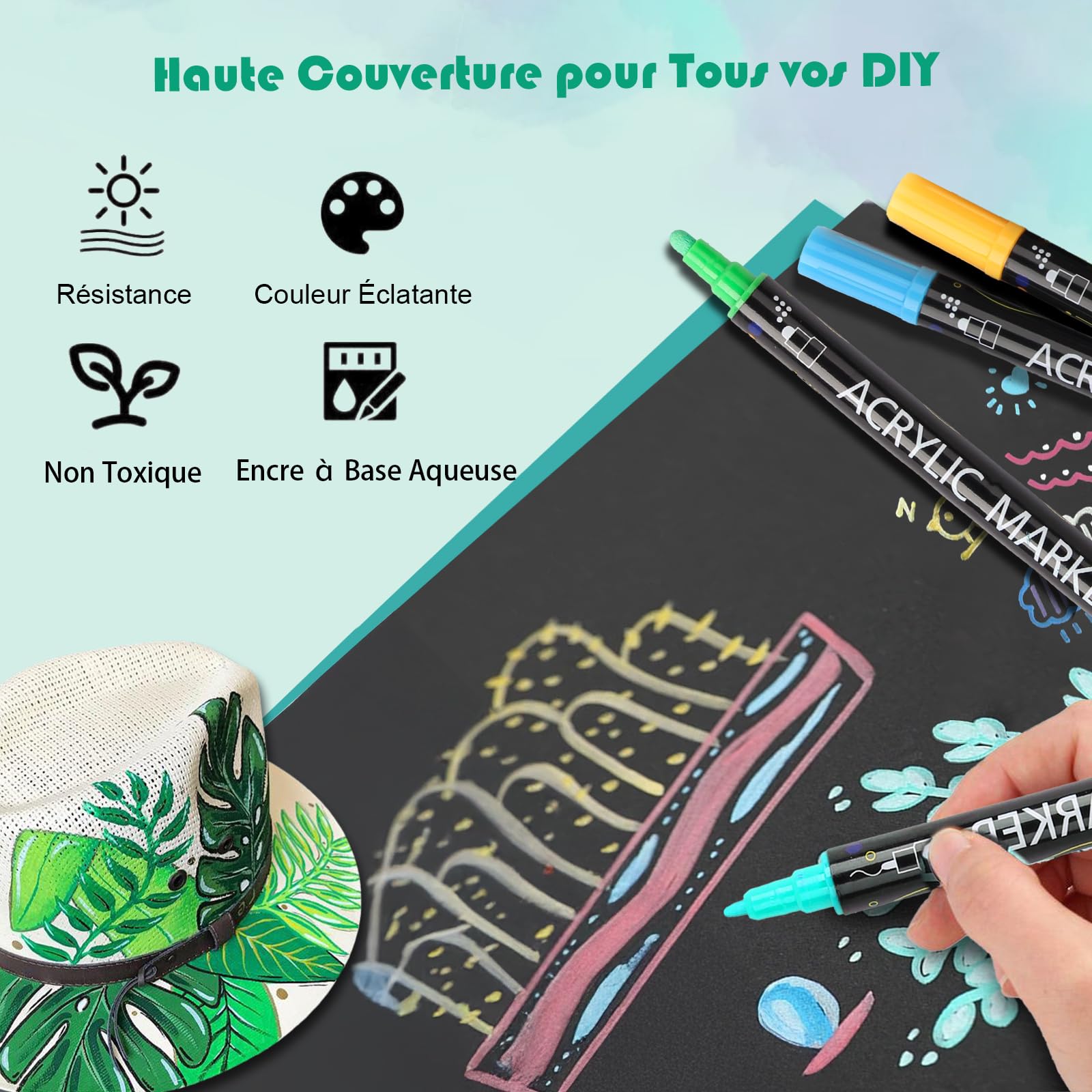 AEDAGA 80 Couleurs Feutre Acrylique, Marqueur Acrylique Double Pointe