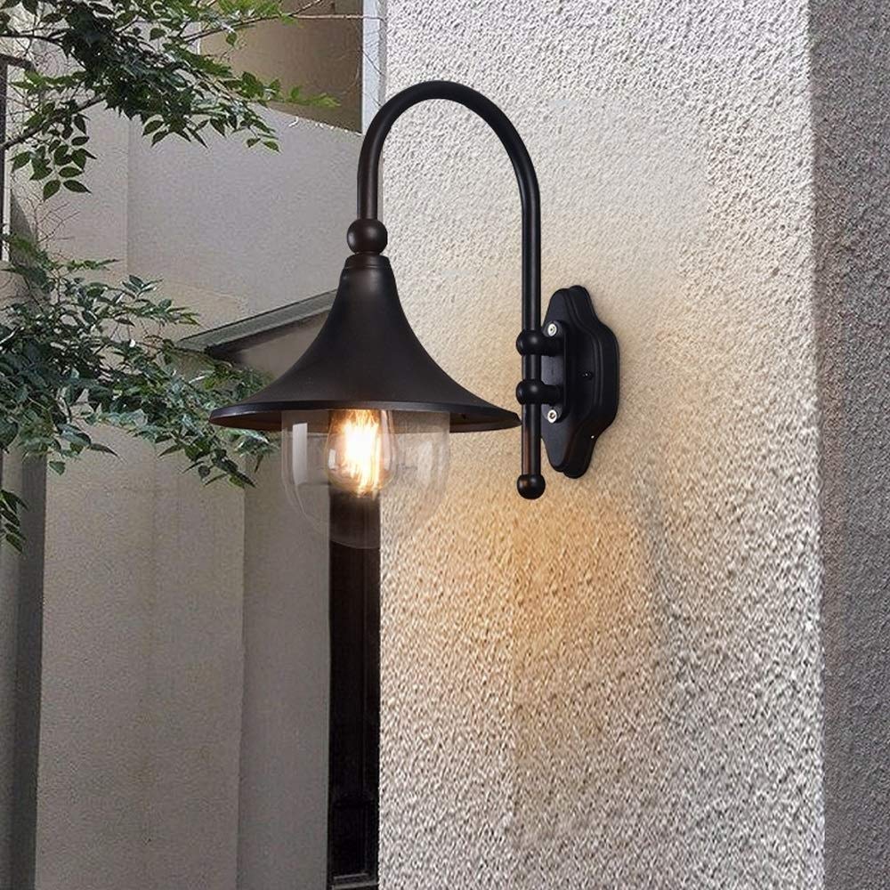 VDOQTLJT Country Aluminum Wall Light Barn Lighting Horn Speaker Sconce Outdoor Vintage Waterproof Farmhouse Porch Decor External Lamp Clear Glass Lantern Villa Garden E27 Needed