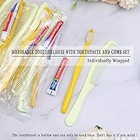 Vista 5 de Paquete de 100 cepillos de dientes desechables con pasta de dientes y peine, 0.35 onzas de pasta de dientes, peine de pelo de 7 pulgadas, kit