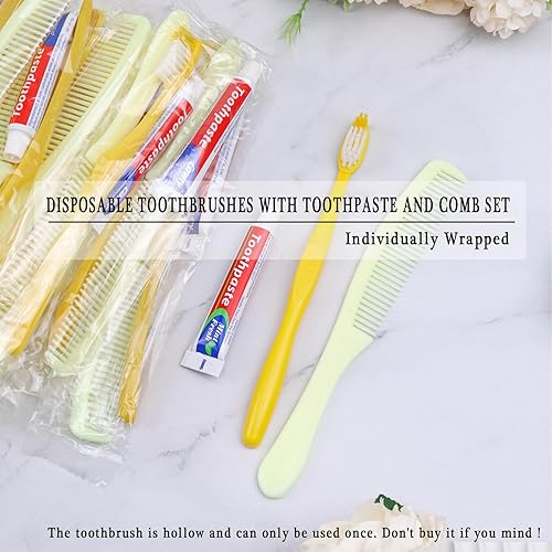 Miniatura 5 de Paquete de 100 cepillos de dientes desechables con pasta de dientes y peine, 0.35 onzas de pasta de dientes, peine de pelo de 7 pulgadas, kit de