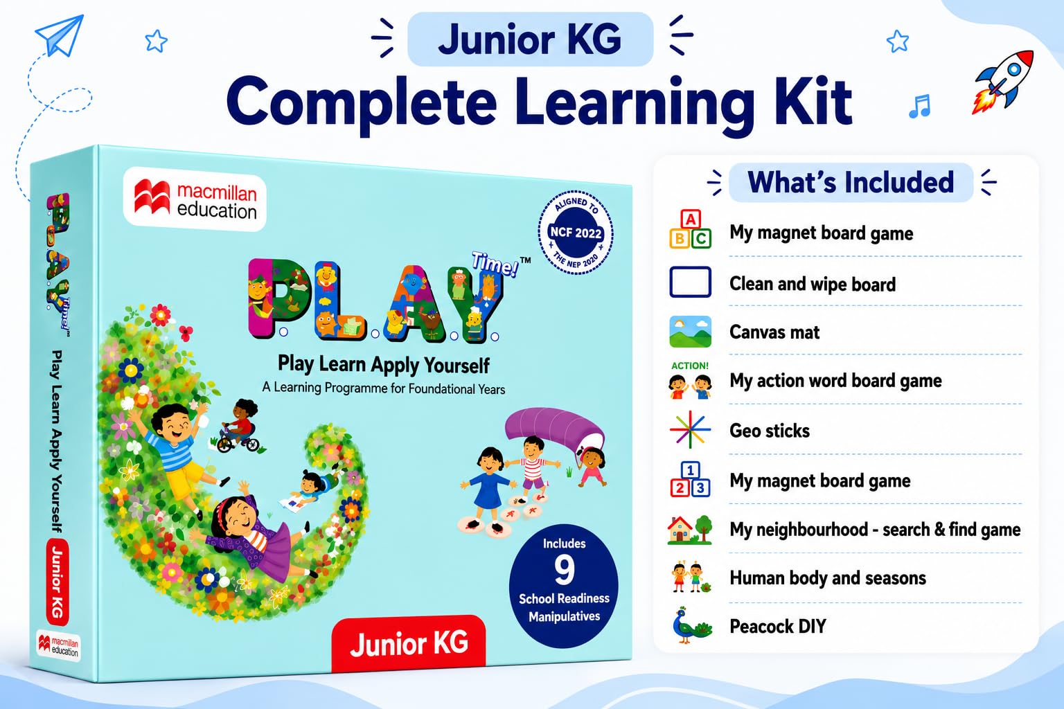 PLAY Time 2025 Junior KG Complete Learning Kit Age 4-5 | NCF 2022 | + 10 DIY Activity Kits + Digital App | Phonics Reading Math | Sock Puppets STEM Building Blocks-image-25