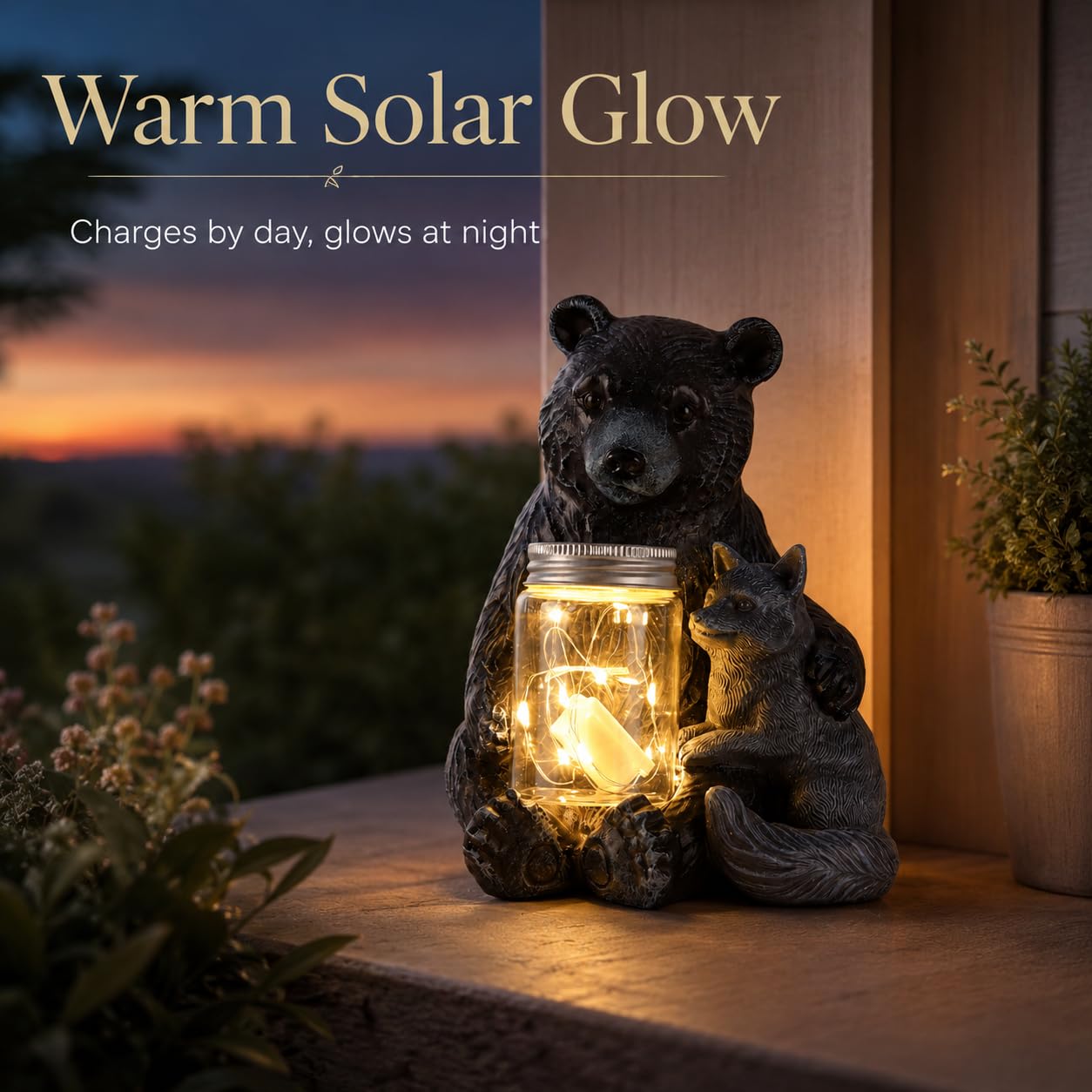 Statua da giardino a forma di orso con vaso LED, volpe, decorazione per
