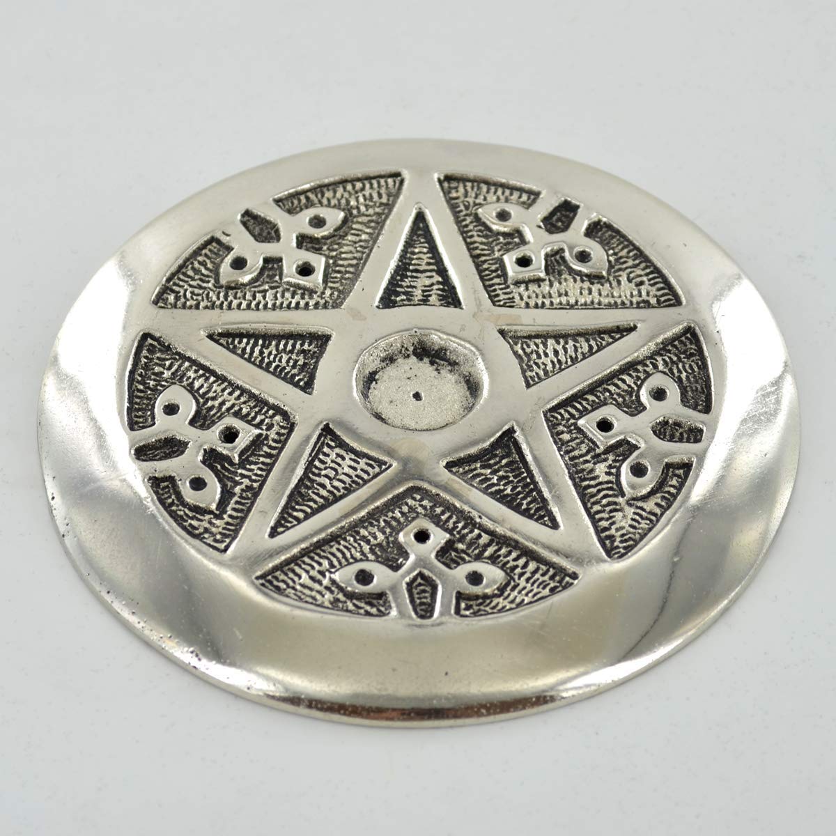 Prezents.com Silver Pentagram Incense Plate Style Bedroom Living Room Fragrance Home Decor Candles Mythical Symbol Magic Witch Celtic Pagan Wiccan W11.5cm