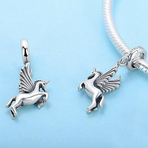 Miniatura 2 de Abalorio de unicornio de plata de ley 925 para mascotas, abalorios de moda, pulsera y collar, Plata