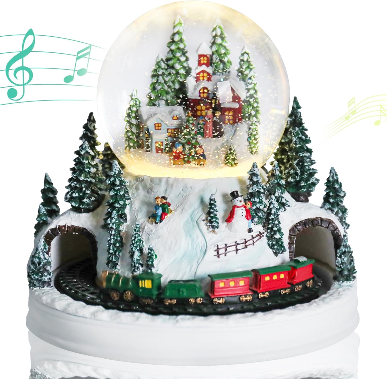 VCUTEKA Christmas Snow Globe, Musical Snow Globes Color Changing Swirling Glitter Battery Operated Lighted Christmas Village Houses with Rotating Train Snow Globes for Kids Gift and Home Décor Multicolor