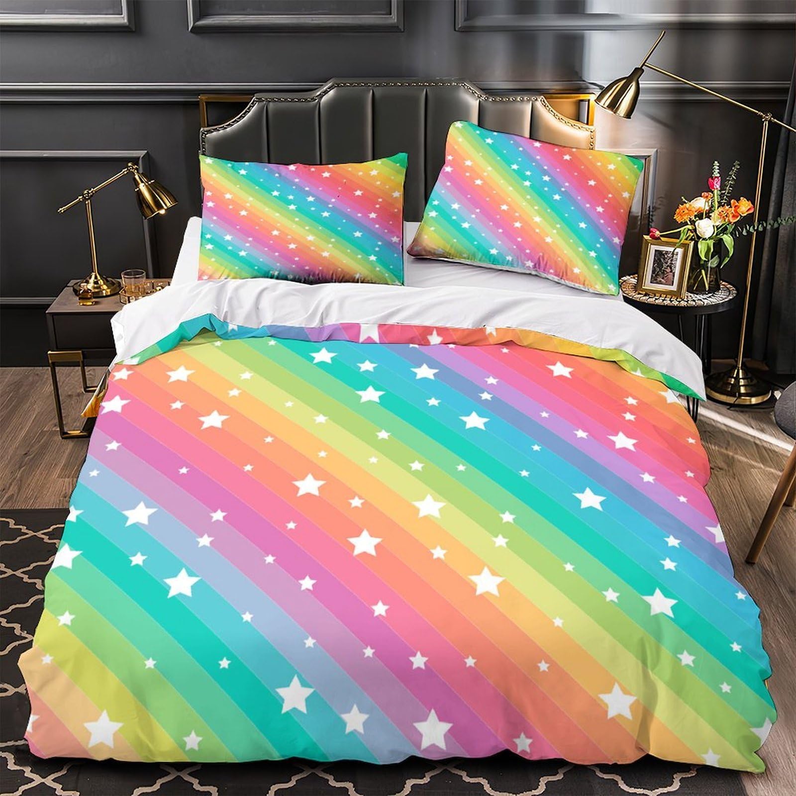 Housse de couette microfibre 3D motif étoile dessin animé 2 taies d'oreiller
