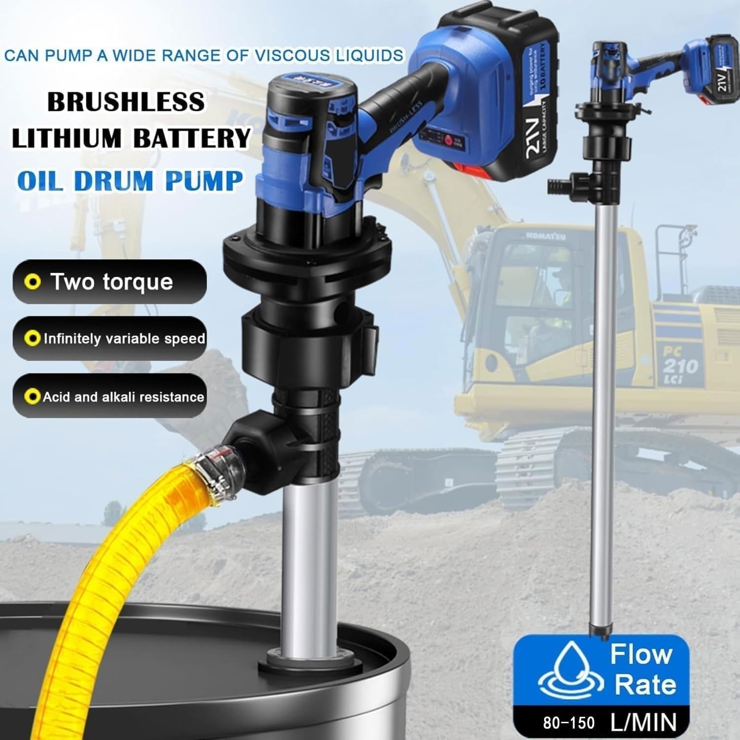 Elektryczna pompa olejowa, pompa bębnowa 92 cm, natężenie przepływu 80-150 l/min, regulacja 2 prędkości do oleju napędowego, nafty, oleju hydraulicznego i płynów niekorozyjnych
