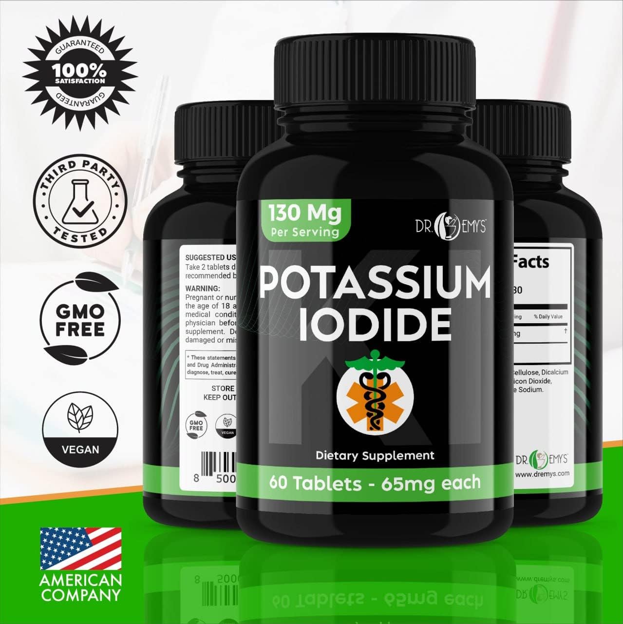 Potassium Iodide Pills Tablets - 3-Pack 130mg Servings Total of 180 Tablets -Dr Emys Potassium Iodide Tablets