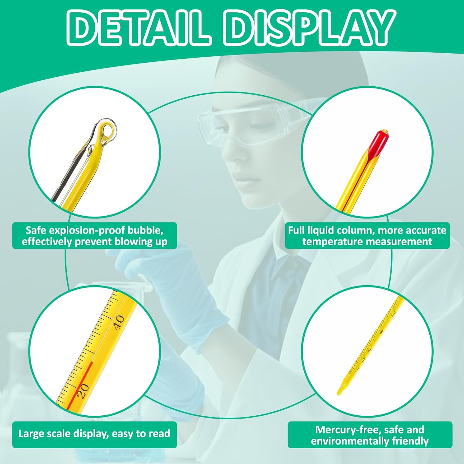 Relaxweex 10 Pcs General Purpose Lab Thermometer 12 Inch Total Immersion Glass Liquid -20 to 150℃ Liquid in Glass Thermometer for Laboratories, Universities, Food and Beverage Processing, Yellow