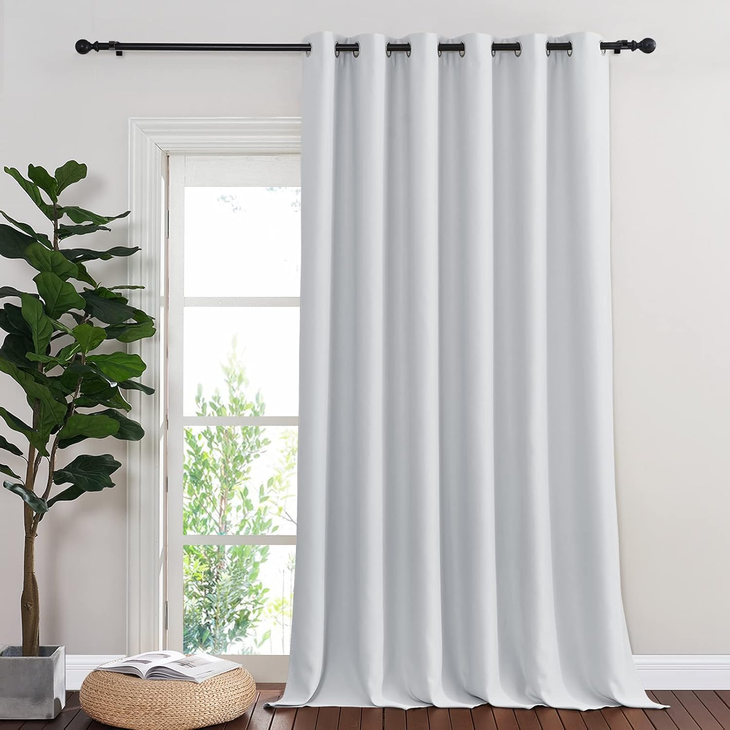 NICETOWN Patio Door Curtain Room Darkening Drapes, Grommet Light & Heat Blocking Room Divider Curtain Panel Window Drape for Bedroom, Greyish White, W80 x L144, 1 Panel