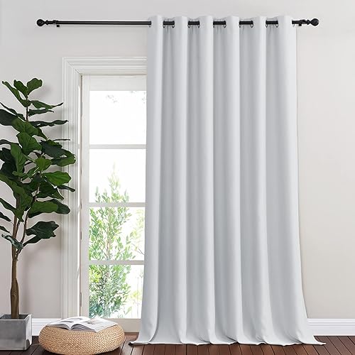 NICETOWN Greyish White Sliding Door Curtain 118 inch Length, Grommet Room Darken