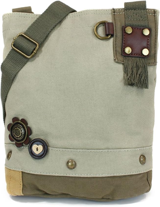 Chala Handbag -Black Cat Patch Crossbody Canvas Messenger Bag (Sand)