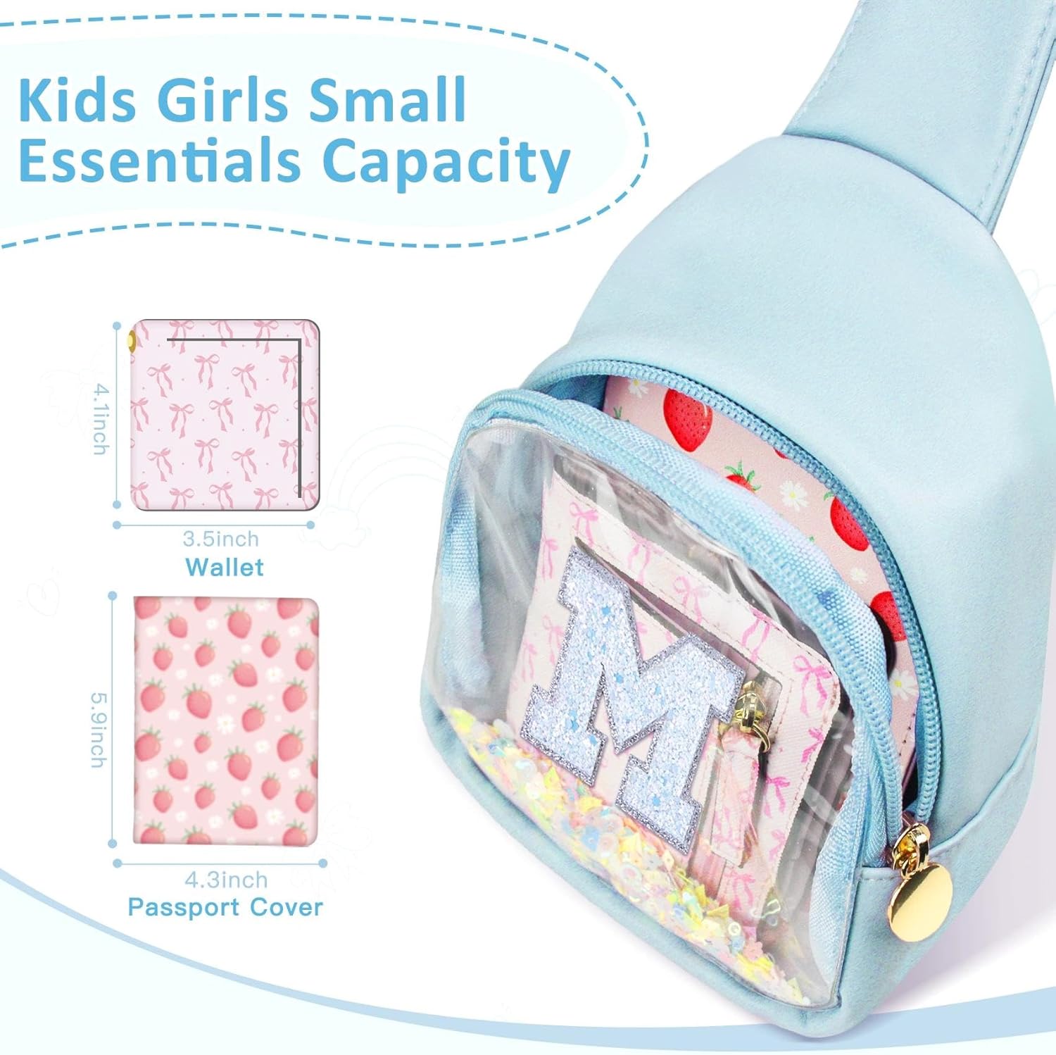 COSHAYSOO Personalized Christmas Birthday Gifts Burr Basket Stuffers for Girls Blue Purse Sling Bag Crossbody Girl Cute Funny Cool Mini Travel Fashion Accessories Monogrammed Initial Letter M - Image 5