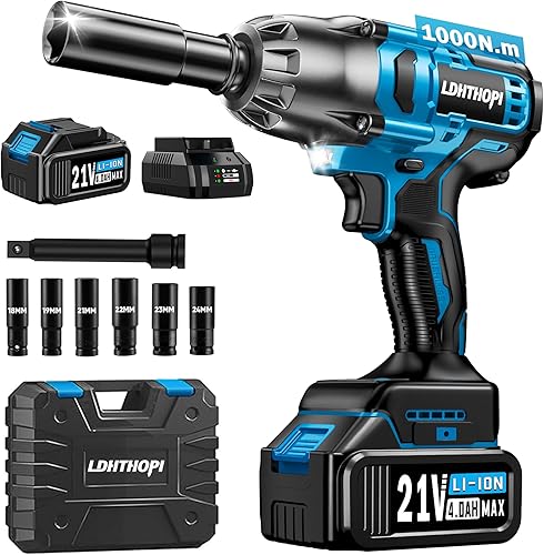 Miniatura 9 de Llave de impacto inalámbrica, pistola de impacto sin escobillas MAX 1000N.M, 12 pulgada, batería de 2 × 4.0Ah