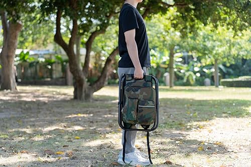 Miniatura 4 de YL traV Silla enfriadora tipo mochila, silla de pesca portátil, asiento plegable de 400 libras, bolsa de camuflaje de gran capacidad, taburete de