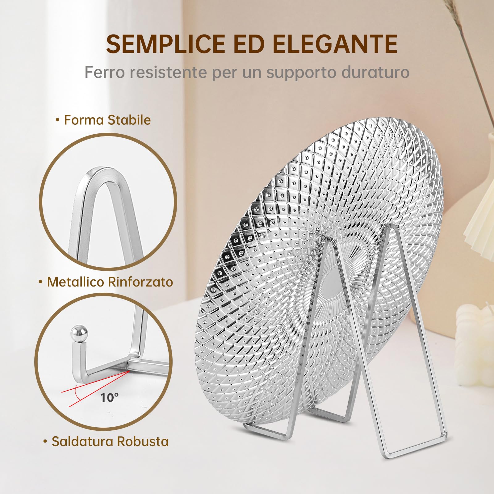Supporto Cavalletto Espositore Porta Piatti - 20,5 cm Cavalletti per Tavolo in Ferro - Supporti da Esposizione per Piatto Decorativo | Foto | Cornice | Libri | Carte | CD - Argento - Confezione da 2