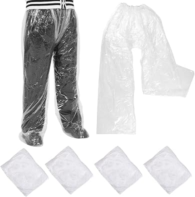 Styquenzer 4 Pcs Disposable Rain Pants, Waterproof Unisex Adult Plastic Pants with Shoe Cover, Waterproof Long Tube Thickened Plastic Rainpants for Women Men Outdoor Activities Travel Cycling
