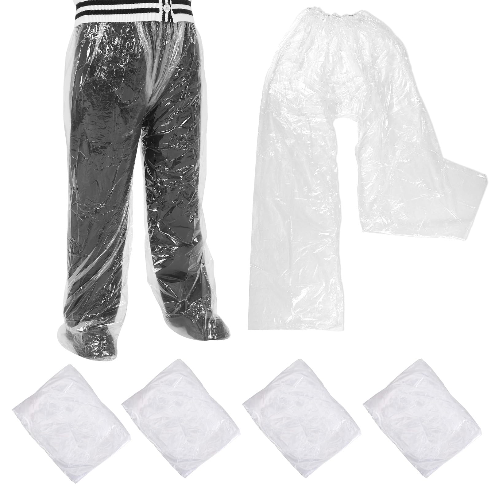 Styquenzer 4 Pcs Disposable Rain Pants, Waterproof Unisex Adult Plastic Pants with Shoe Cover, Waterproof Long Tube Thickened Plastic Rainpants for Women Men Outdoor Activities Travel Cycling