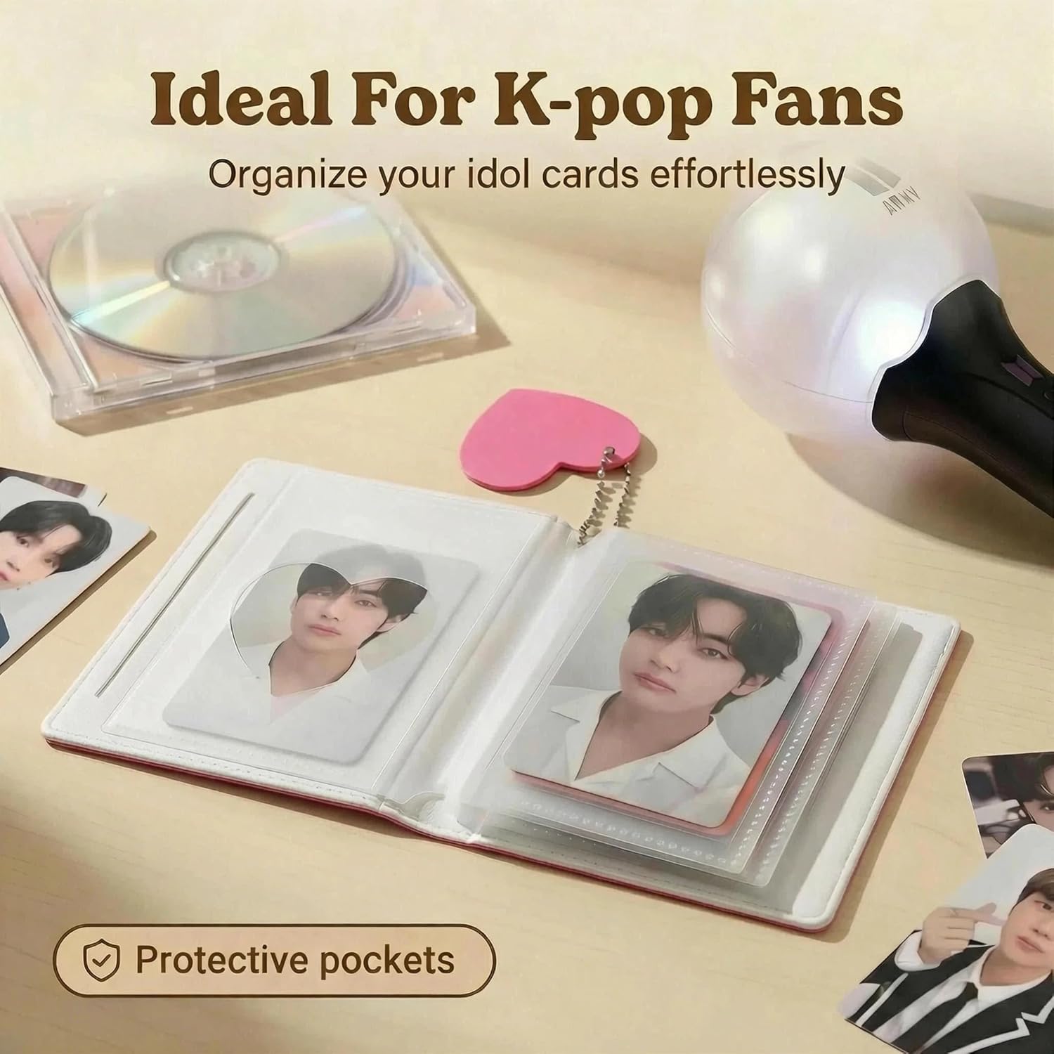 Mini 3-inch Heart Hollow Photocard Binder - 32 Pockets - Kpop Stars & Rustic Wedding Album(Pink)