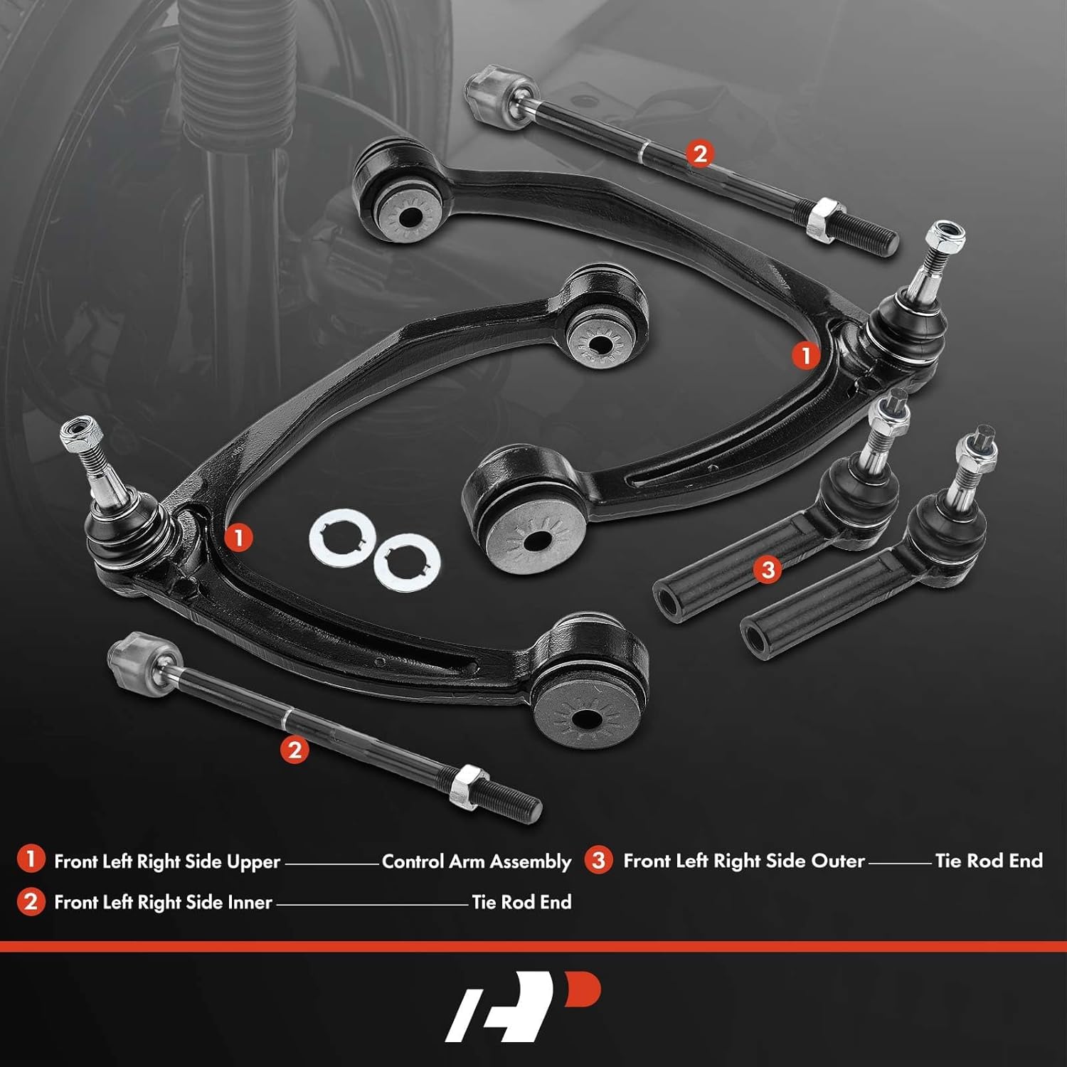 A-Premium Set of 6, Front Upper Control Arm, Inner & Outer Tie Rod End, Compatible with Chevy Silverado 1500, Tahoe, Suburban, Avalanche & GMC Sierra, Yukon (XL 1500) & Cadillac Escalade (ESV & EXT)