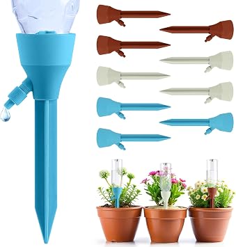 Self Watering Spikes,9PCS Automatic Plant Spikes, Self Watering Planter Insert with Adjustable Control Valve Switch for Indoor,Outdoor & Garden & Office Plants Use