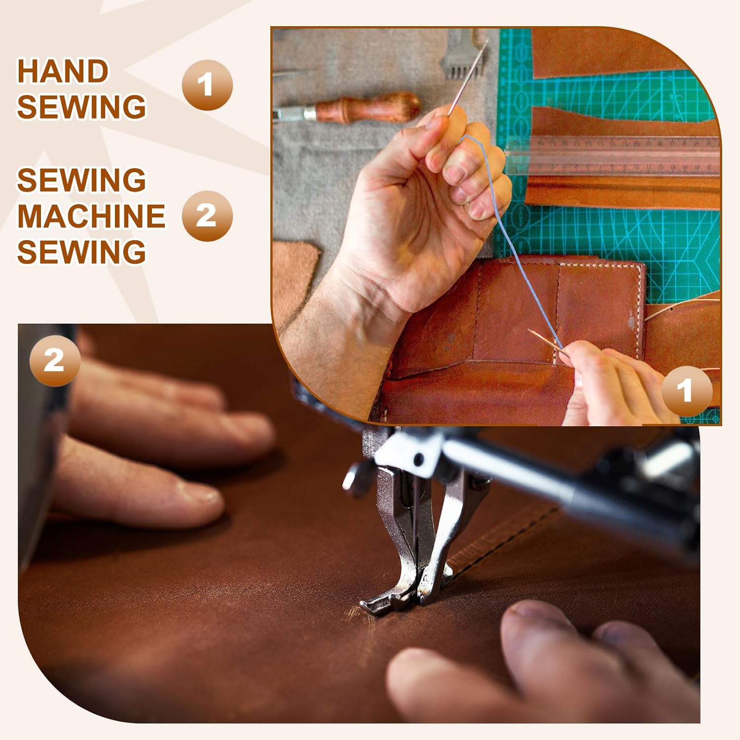 PATIKIL 284 Yard Flat Waxed Thread 150D 1mm Leather Sewing Cord for Repairing Shoes Bags Wallets Jewelry Making DIY Leather Craft, Khaki - Image 5