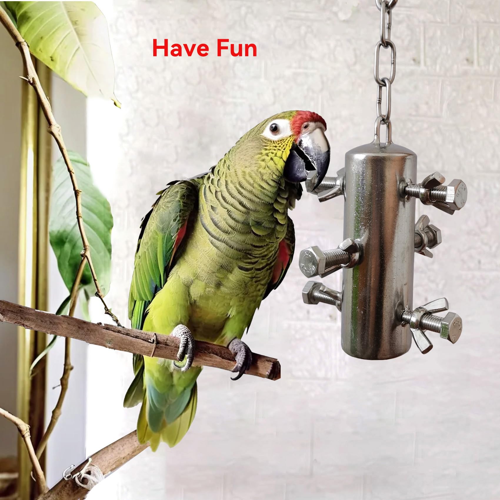 JSLZF Stainless Steel Parrot Toy, Hanging African Grey Chew Toy for Bird, Large Bird Toy for Macaw, Foraging Bird Toy for Conure, Cockatoo, African Grey - image 2