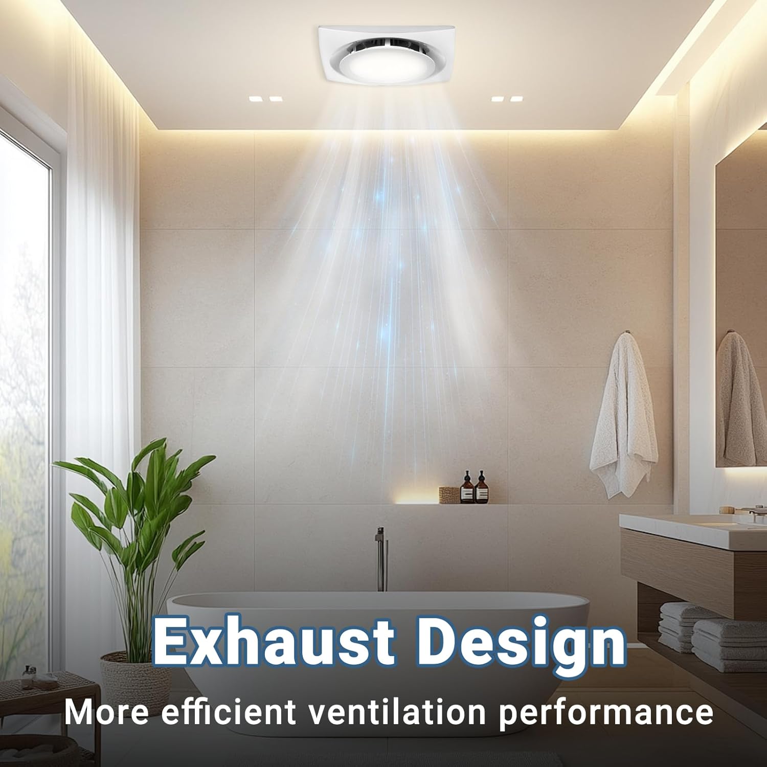 Bathroom Exhaust Fan with LED light 9.6 inch– 110 CFM, Quiet 1.0 Sones Noise Exhaust Fan for Shower, Bathroom, and Restroom, 30W Motor, 15W LED Light, Easy Installation,