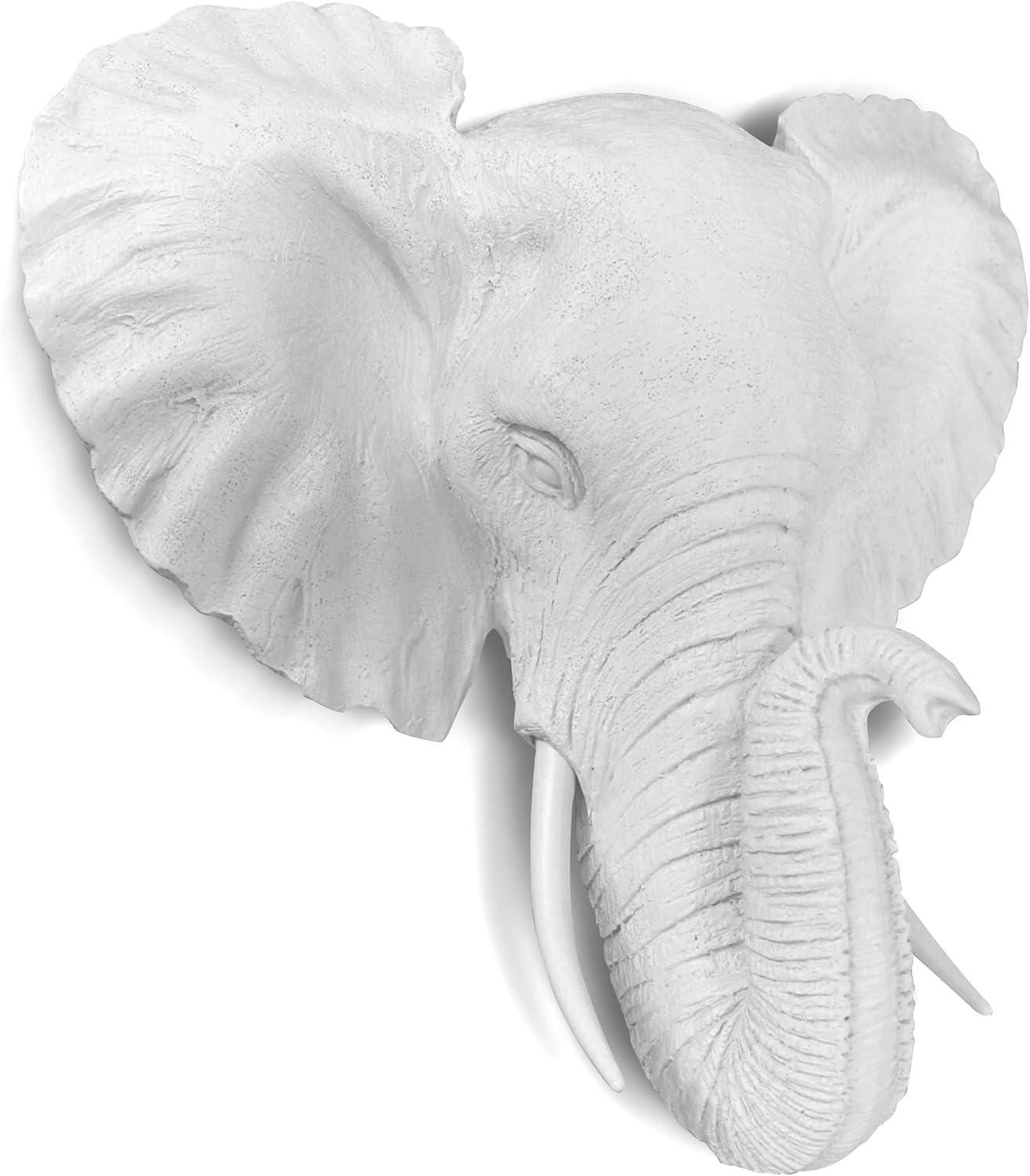 WALL CHARMERS Mini White Faux Elephant Head Wall Hanging - 10" Faux Taxidermy Animal Head Wall Decor - Handmade Farmhouse Decor