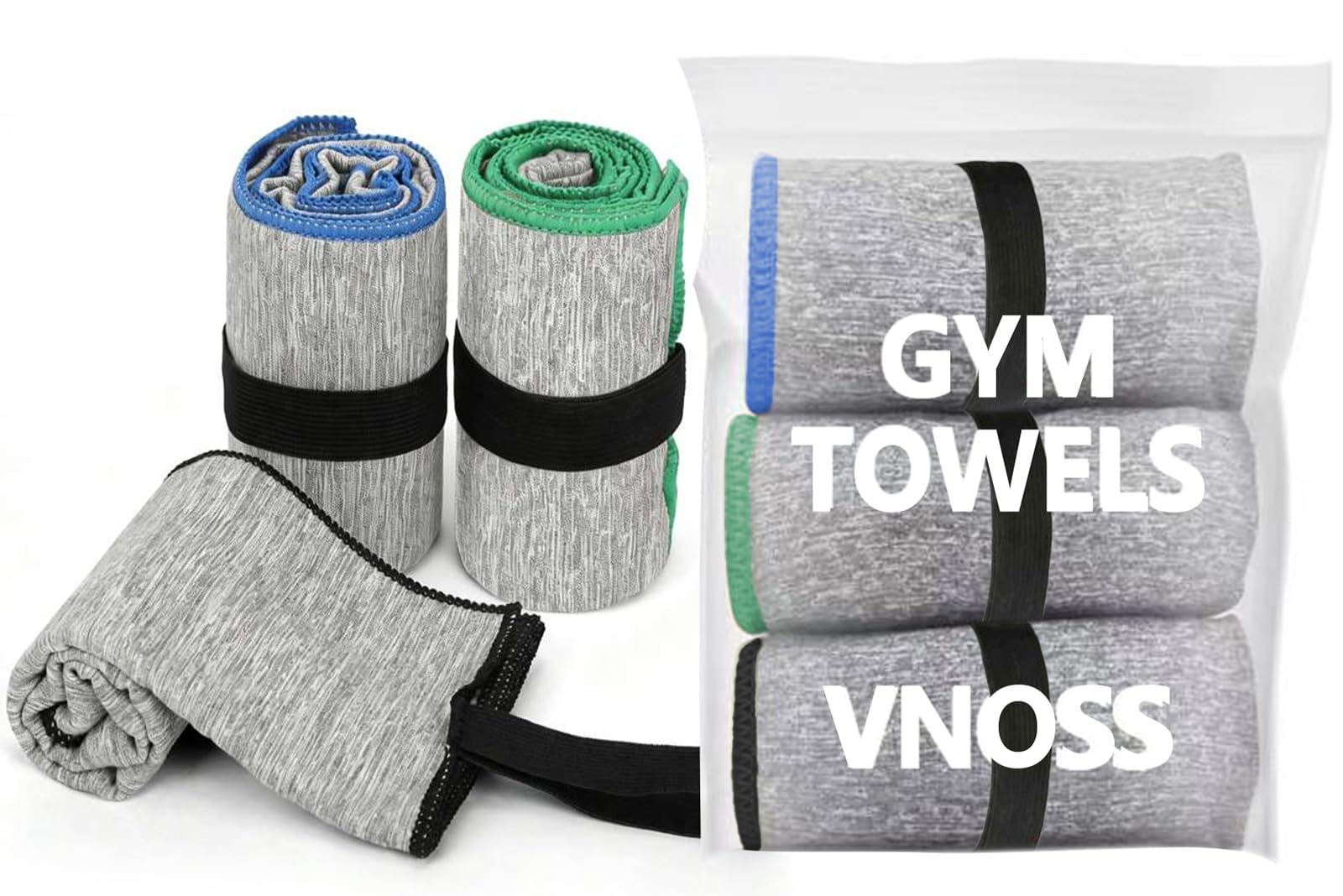 Photo 1 of *** SIMILAR NOT EXACT ***Vnoss Microfiber Gym Towels 3 Pack, Quick Dry Workout Towel, Fast Drying Sweat Towel for Men & Women, Workout Gear, Yoga, Camping, Hiking, Gym Gifts - 16x26.8 Inch, Heather Grey