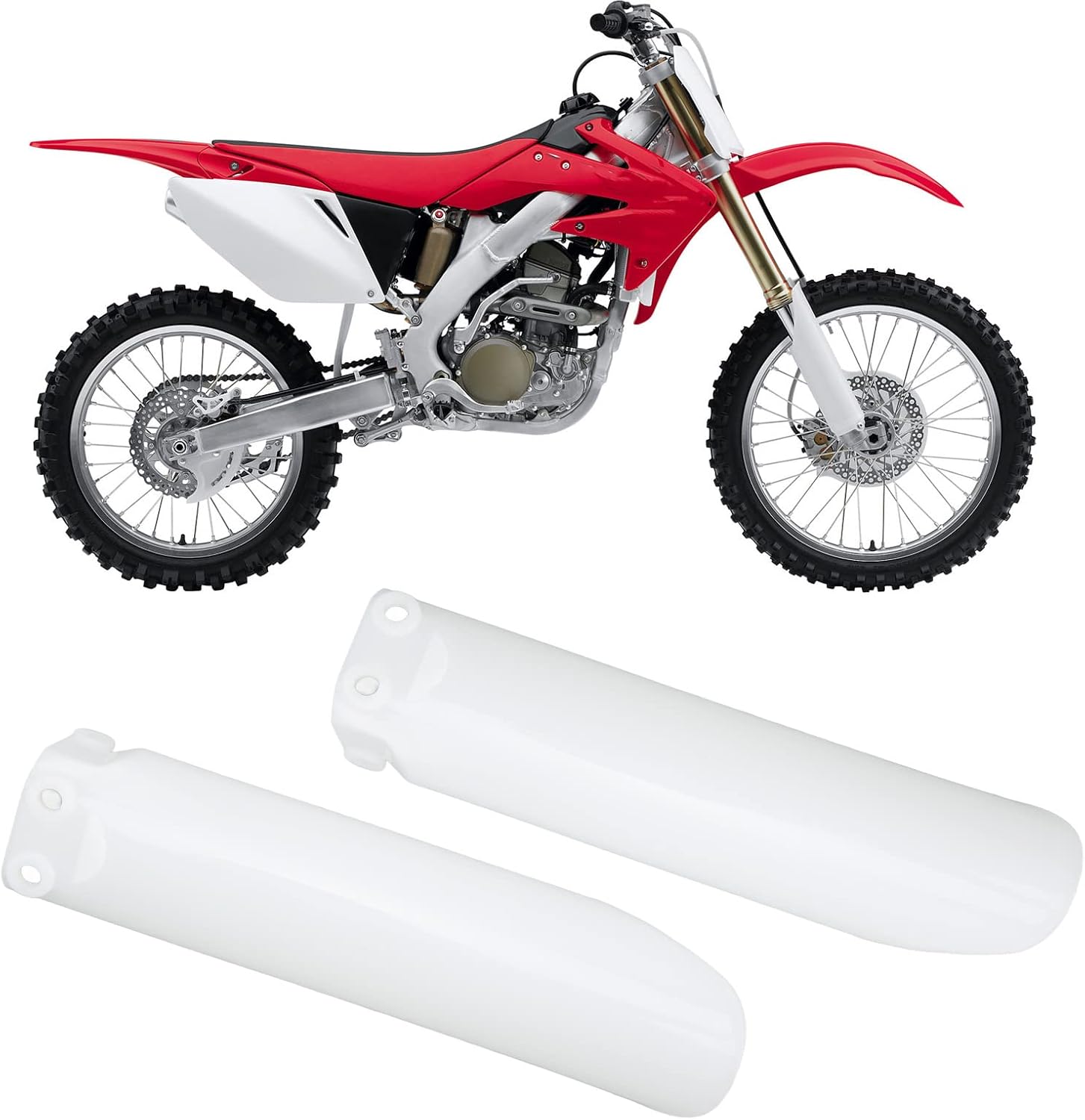 KIMISS Motocycle Fork Guard Protector White Front Shock Guard Cover Replacement for CR125 CR250 CE500 CRF450 CRF 250 Automotive Shock absorbers Shock Absorber and Bracket