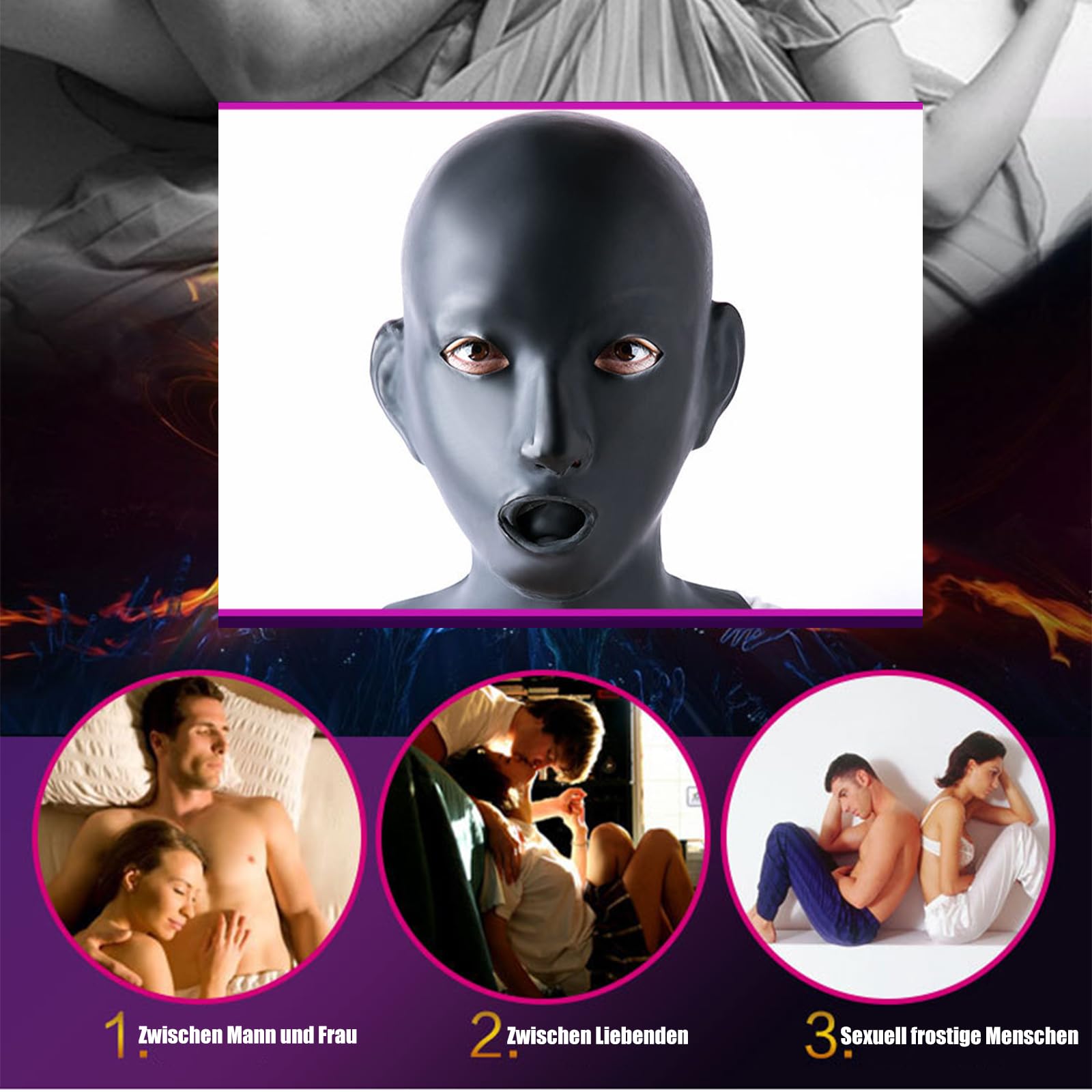 Seckoe Bondage Maske mit Mund Gag 3 Schloss Einstellbar SM Knebelmaske für Paar Fetisch, Flirtender Sklave (Kann Augen sehen)