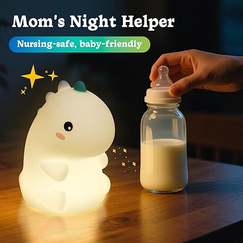Miniatura 4 de Luz nocturna de dinosaurio para niños, lámpara de noche LED de silicona con temporizador de 30 minutos y 3 niveles regulables y sensor táctil, luz