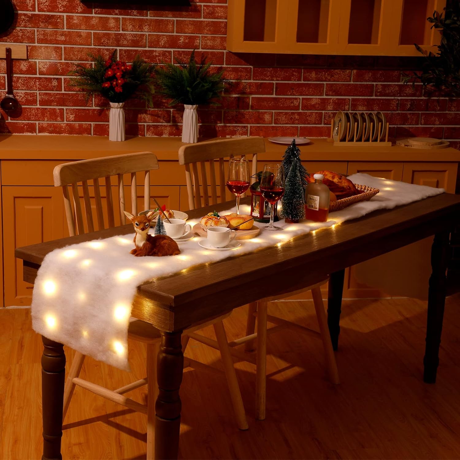 Christmas Snow Blanket with 2 Pcs LED Light Christmas Table