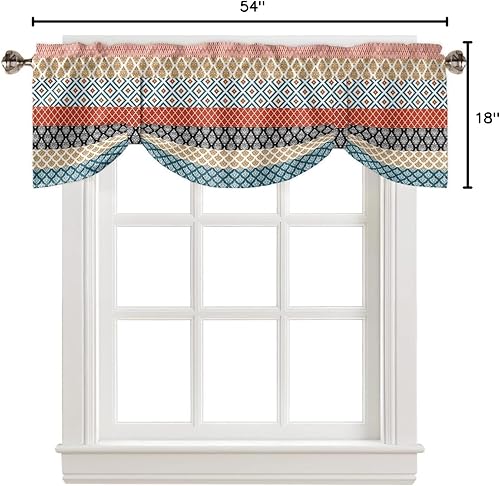 Miniatura 7 de BestLives Cenefa de amarre para ventanas, estilo bohemio, tribal, a rayas, vintage, con bolsillo para barra, tratamiento de ventana, estilo bohemio,