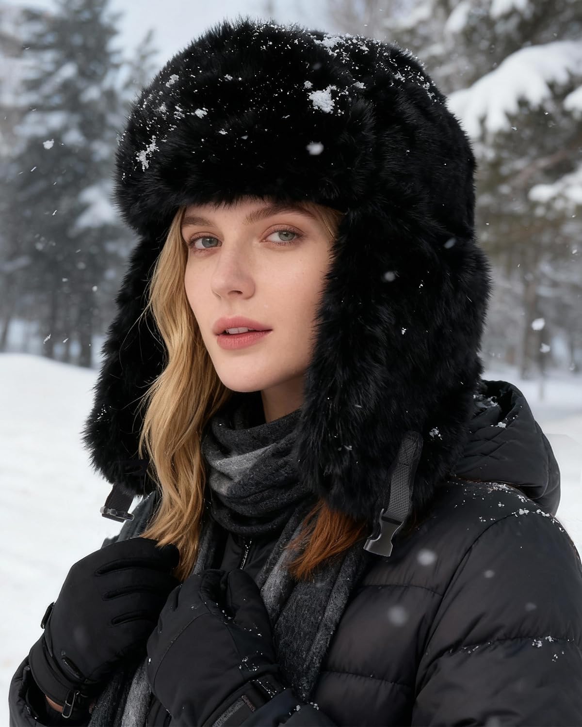 Ushanka Hat for Men Women Winter Cozy Plush Fur Russian Hat with Ear Flaps, Fluffy Furry Fuzzy Windproof Warm Trapper Hat - Image 4