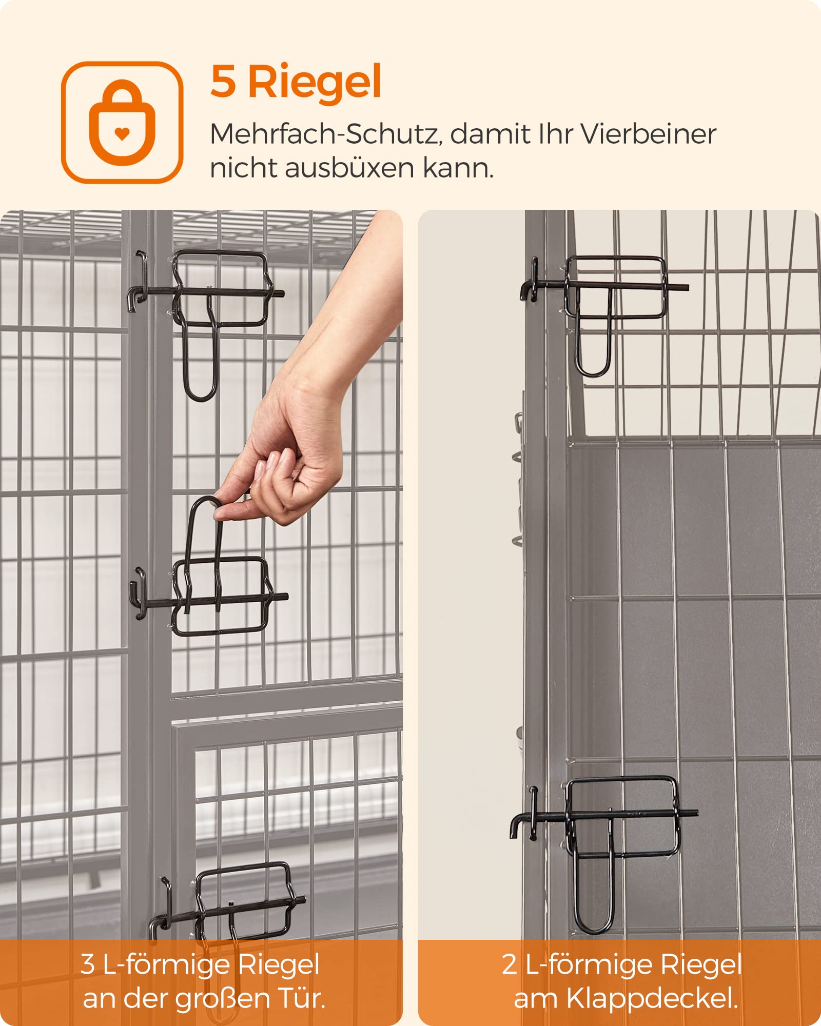 Feandrea Haustierkäfig hochbelastbar, Gitterbox, transportabel, 107 x 70 x 75 cm,für mittelgroße, große Tiere, sicher, 2 abnehmbare Türen, XL, tintenschwarz PPD001B01
