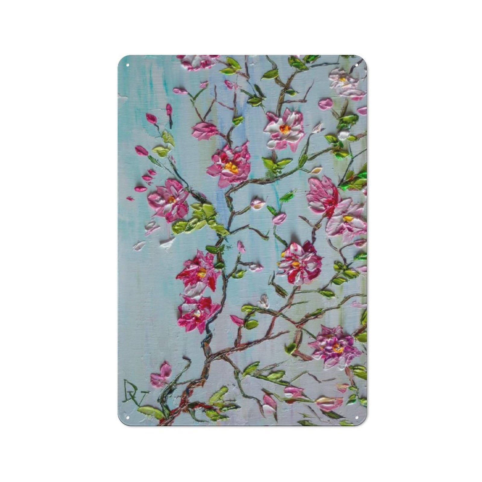 Junmoney Style-12 Metal Wall Sign 30X20cm Featuring Cherry Blossoms For Café Or Restaurant, A New Home Present For Hospitality Interior Collectors