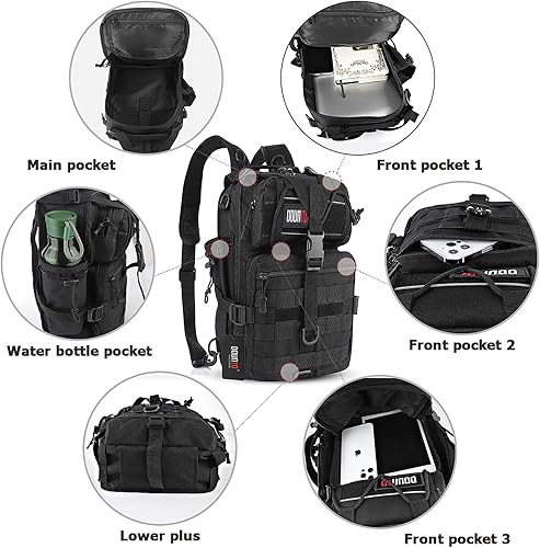 Miniatura 3 de Mochila táctica mediana EDC DayPack Militar Molle Mochilas Mochila al aire libre Mochila para Pesca Caza Camping, Negro -, Mochila táctica militar