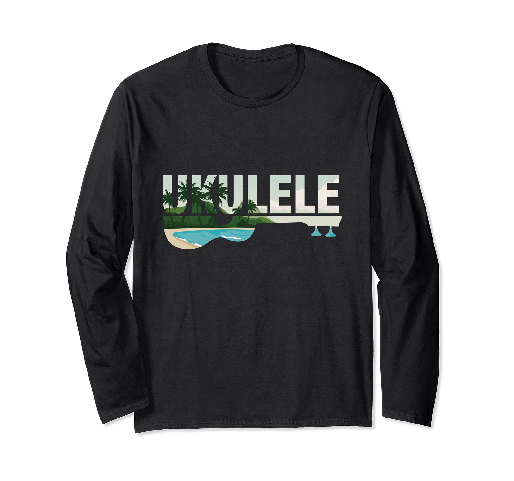 Ukulele Musician Uke Guitar Aloha Hawaii Acoustic Hawaiian Long Sleeve T-Shirt, Black