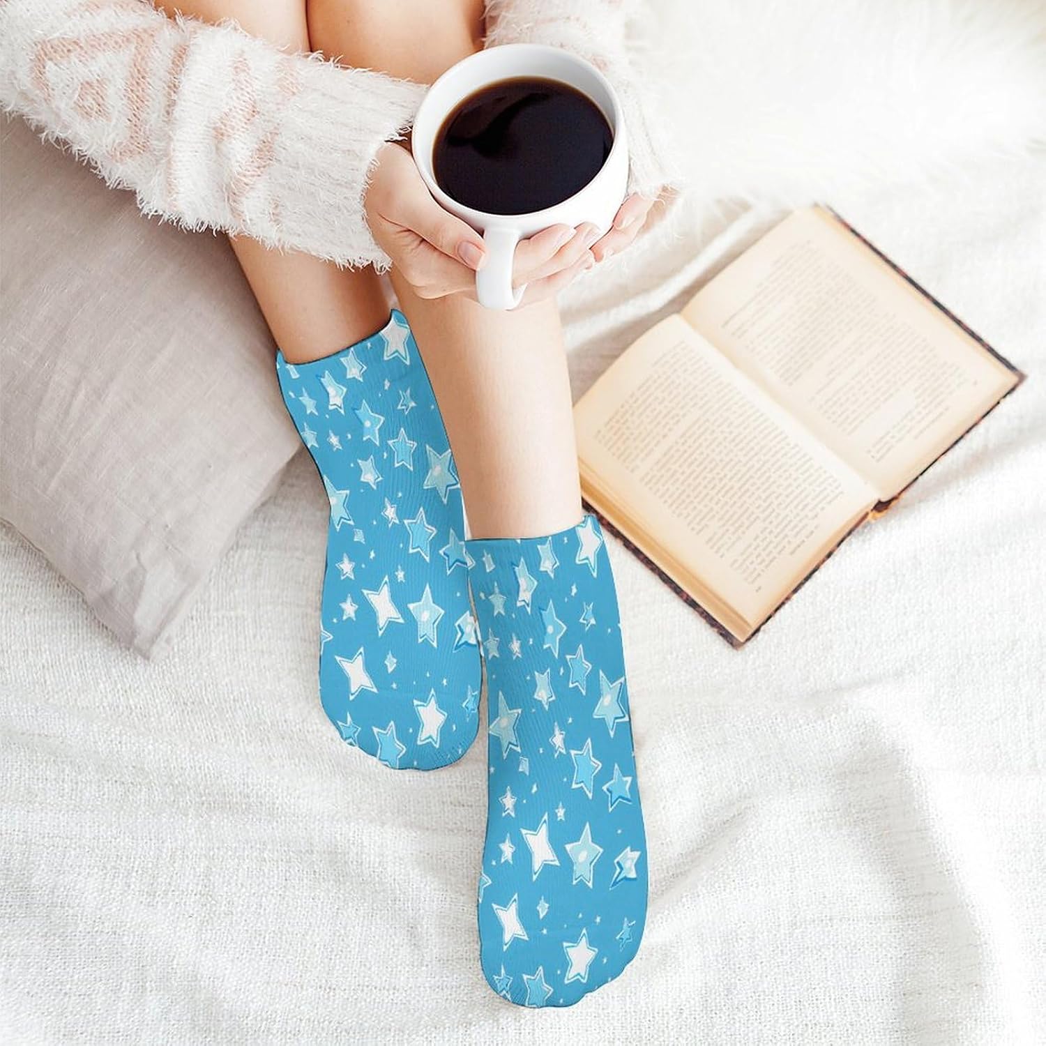 Light Blue Star Ankle Socks for Men Women Low Cut Crew Sock Casual Sports Clothing