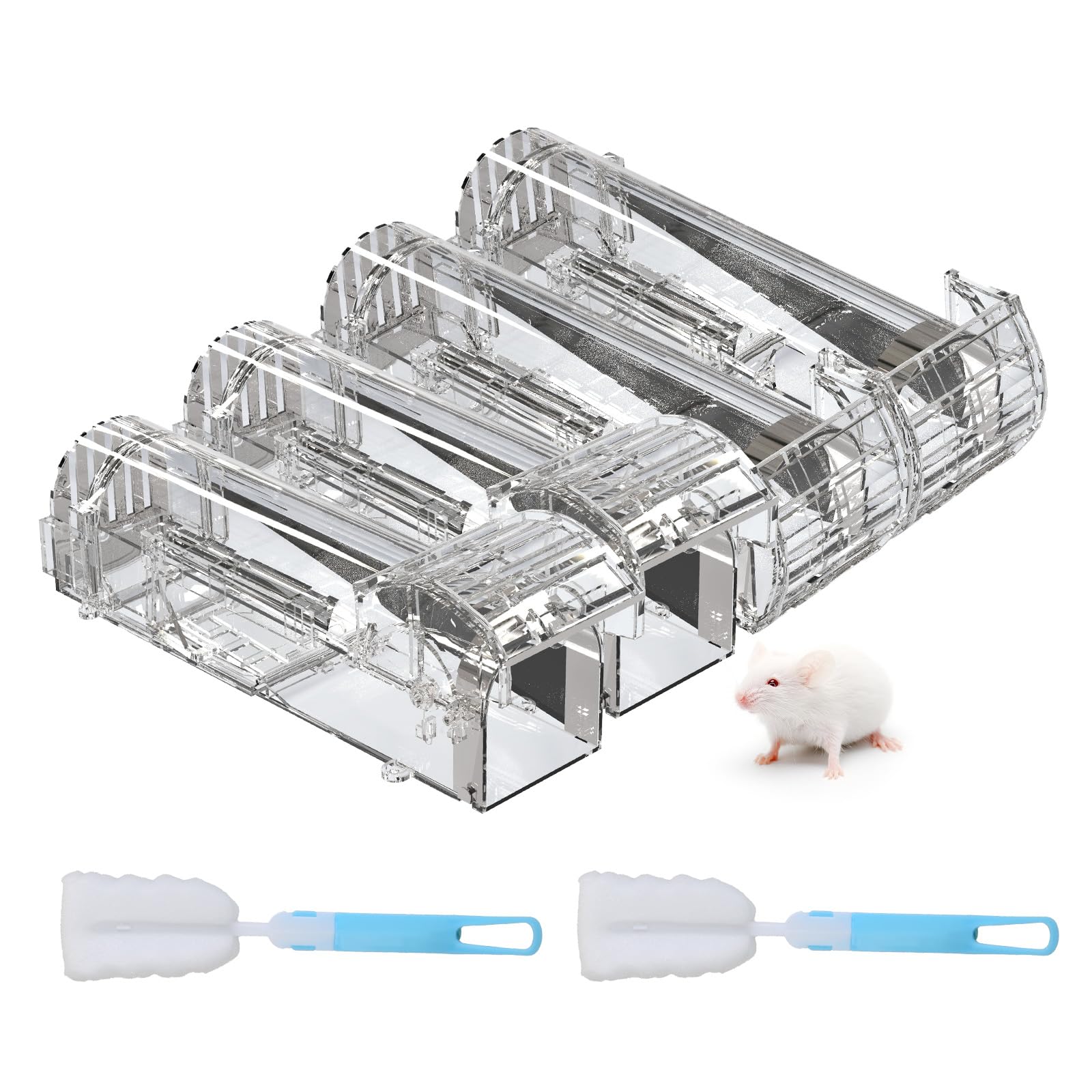 Zorpupoa 4 Pack Humane Mouse Traps, 12.4 Inches Catch and Release Rat Trap, Reusable with Cleaning Brush, Live Rat Rodent Trap Mouse Catcher That Work for Indoor & Outdoor