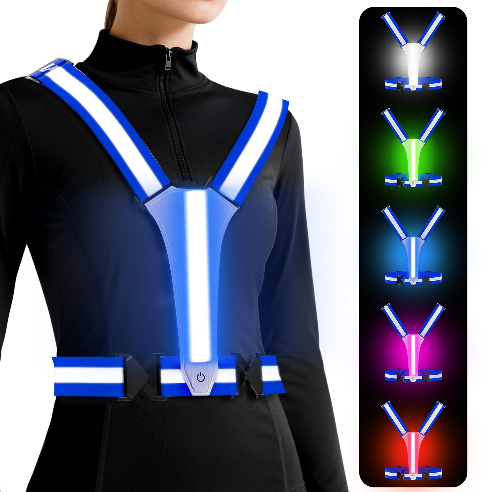 LED Reflective Vest Running Gear, 5 Lights Colors, 3 Modes, Adjustable for Running, Cycling, Walking - Led Running Vest for Men, Women, Kids