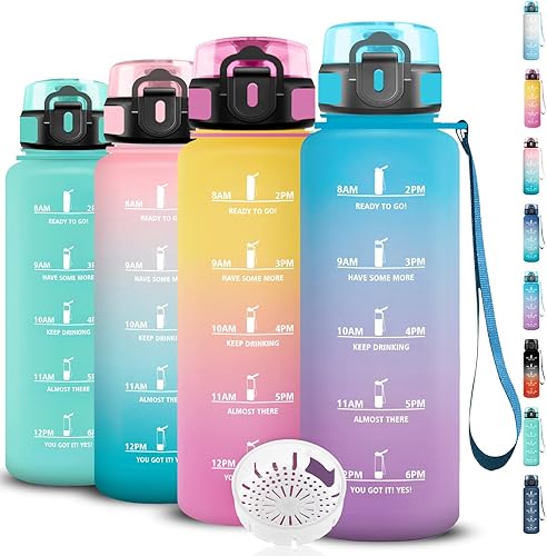 Miniatura 10 de Water Bottle - 1L - Leak-Proof Sports Bottle, Straw Bottle for Bodybuilding, Graduated Water Bottle with Time Marker, Motivational Water Bottle