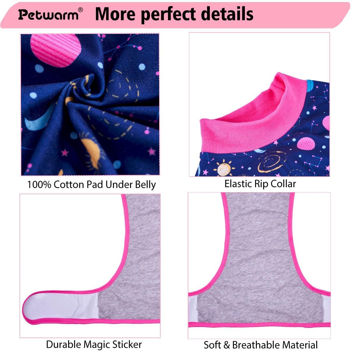 PetWarm Dog Recovery Suit, Recovery Suit for Female Male Dogs, Professional Pet Recovery Shirt Dog Abdominal Wounds Bandages Substitute E-Collar and Cone, Dog Onesie, Galaxy Pattern, Pink, L