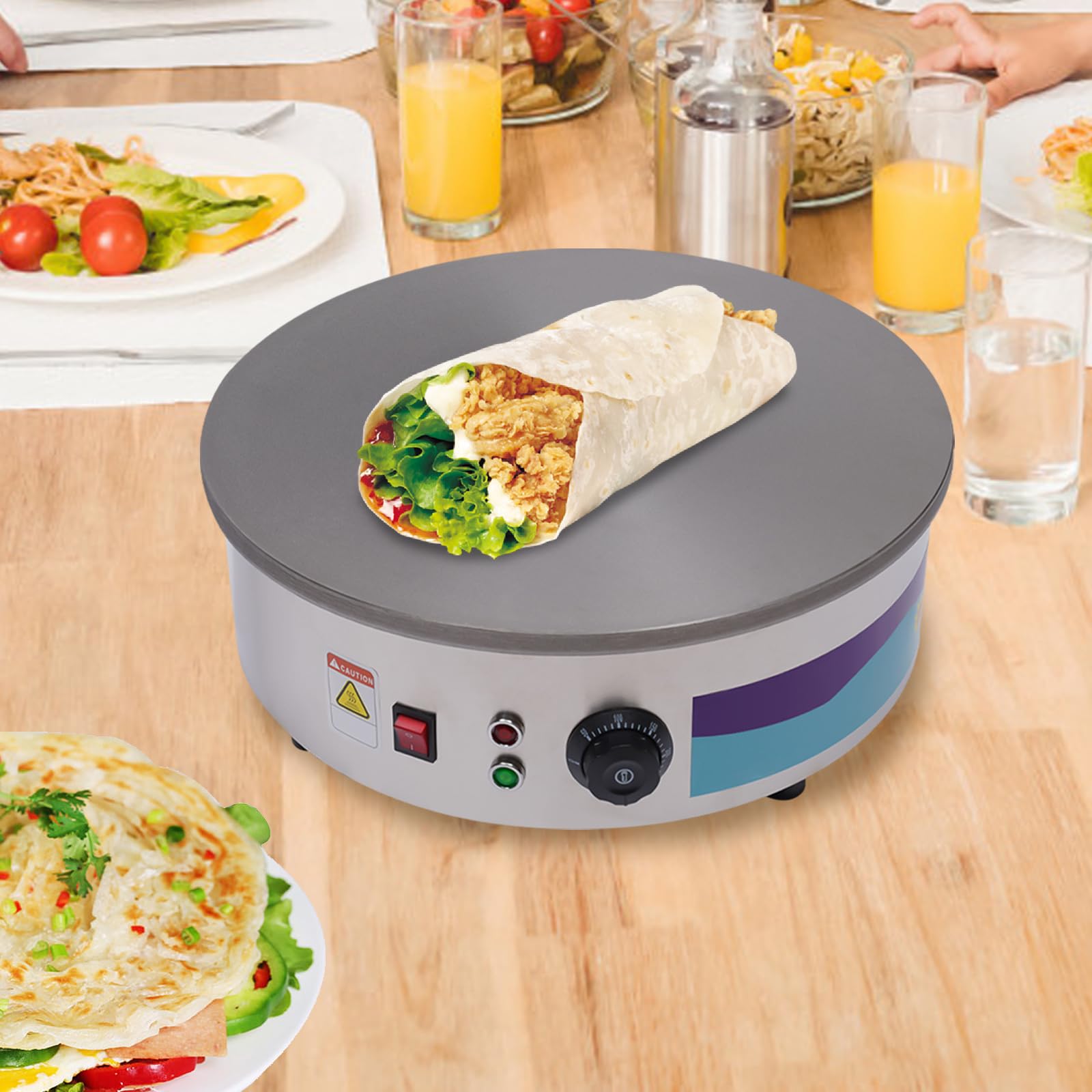 Elektrische Crêpes-Pfanne, Crepesmaker mit einem Durchmesser von 45 cm inklusive Backblech Teigverteiler und Wender, Pancake Maker mit einstellbarer Temperatur, ideal für die Zubereitung von Crêpes