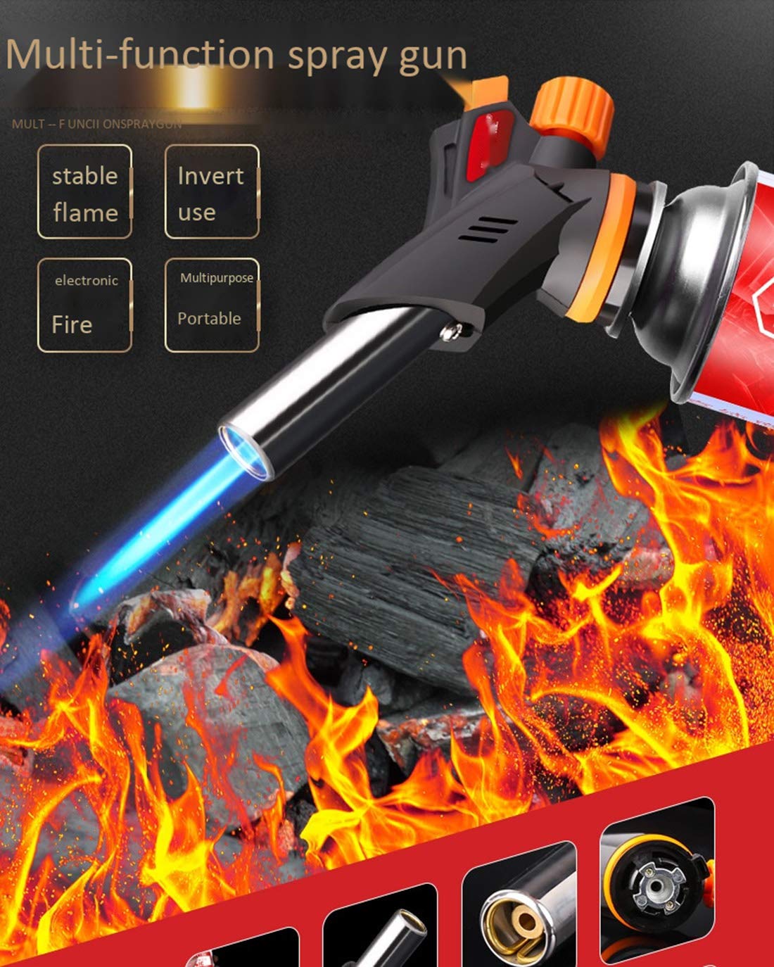 Flamme Réglable de Briquet de Butane de Cuisine de Chalumeau avec L'invertable Approprié Au Barbecue/a La Crème/a La Cuisson/a La Soudure
