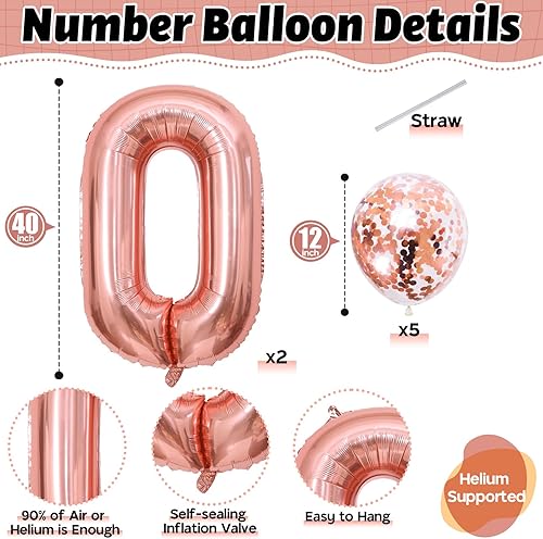 Miniatura 2 de Globos de oro rosa de 40 pulgadas con el número 20, globos de helio gigantes de aluminio con el número 2 y 0 con globos de confeti para mujeres y