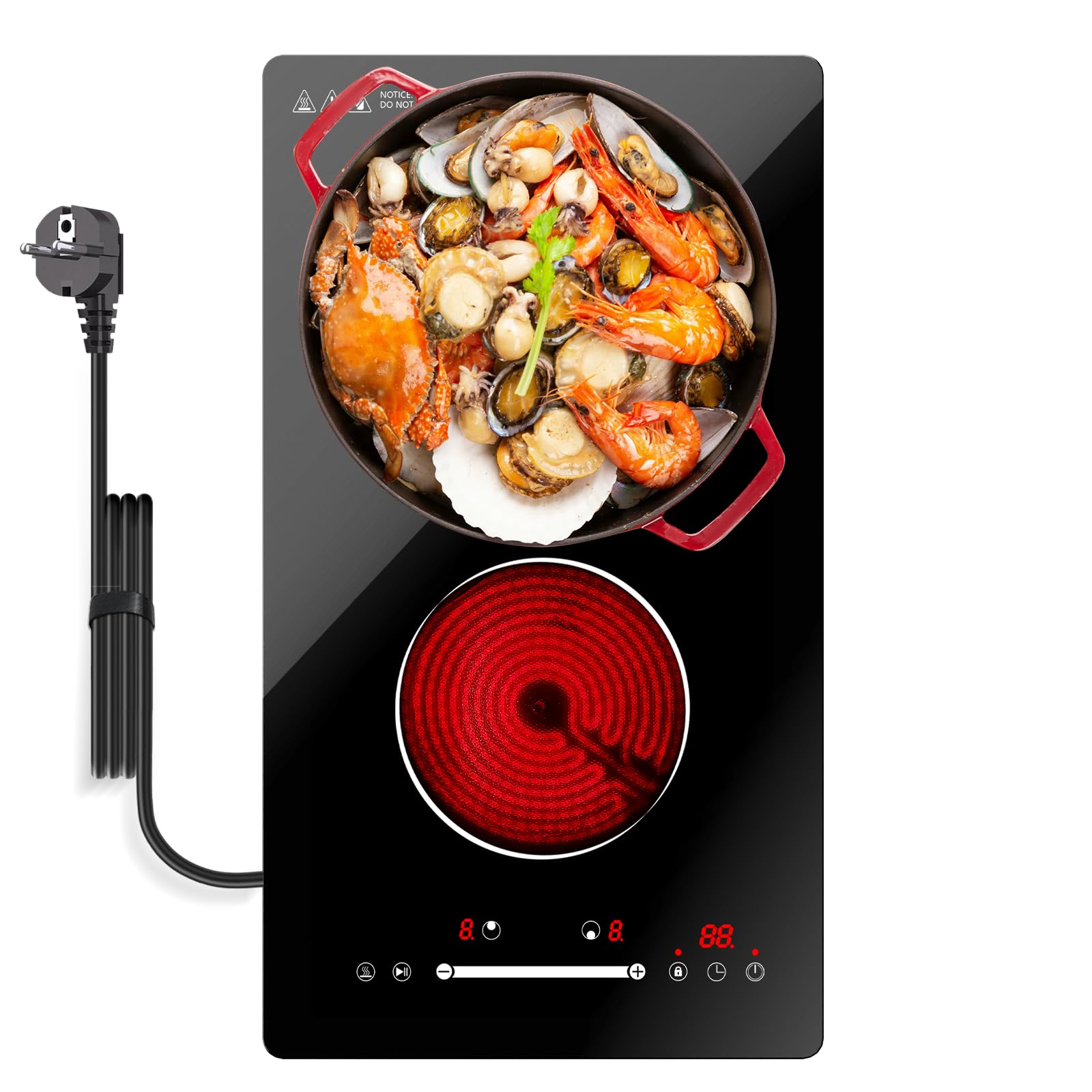 Gveyajo Placa Vitrocerámica 2 Fuegos 3000W, Eléctrica Encastrable 30cm, Doble Zona (1200W+1800W), Control Táctil, Temporizador 99 Min, Bloqueo Seguridad, Compatible Todo Tipo de Ollas