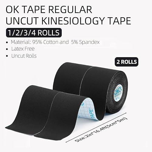 Vista 32 de OK TAPE Cinta de kinesiología regular (paquete de 3), cinta atlética de algodón original para apoyar las articulaciones musculares de la rodilla